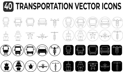 Transportation vector icon set. Road and sea transport design. Outline vector design in black and white color