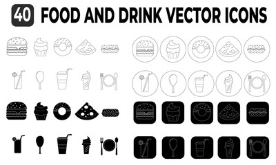 Food and drink vector icons set. Outline set of food and drink  vector icons for web design isolated on white background