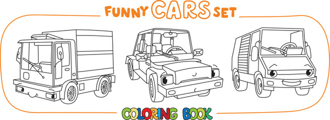 Funny small electric cars. Coloring book set