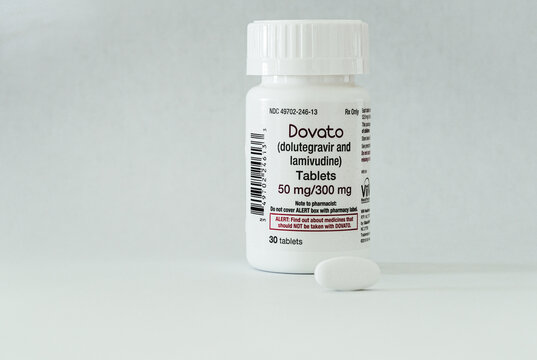 Bottle of Dovato, a medication used to treat hiv.