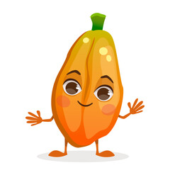 Cartoon character fruit - Papaya. Fruit with face, arms and legs. Vector graphic.