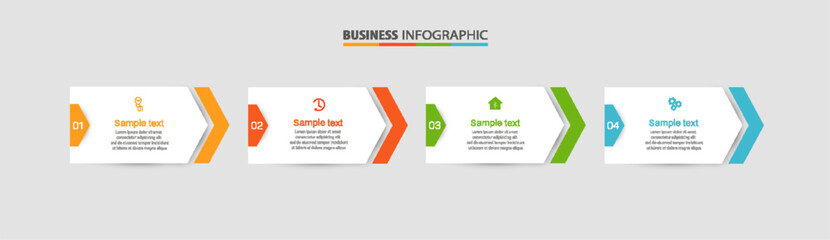 Infographic template with 4 options, workflow, process chart. Can be used for workflow layout, diagram, annual report, web design, steps or processes  