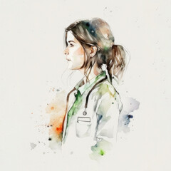 Woman Doctor watercolor, Generative AI