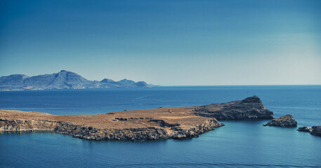 Landscape of a bay of Lindos at Rhodes island in Greece