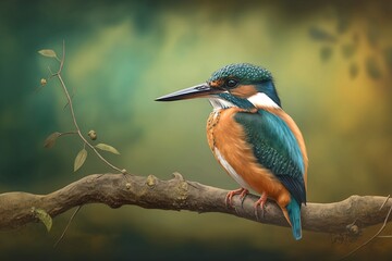 Regal Perch: A Stunningly Realistic High-Resolution Image of a Male Kingfisher on a Branch. Generative AI