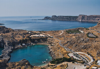 Landscape with St Paul's Bay on Rhodes island in Greece