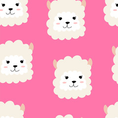 Seamless pattern with cute alpacas. Vector background