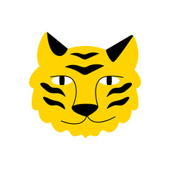 Cute tiger face. Vector illustration of wild animal cat on isolated background. 