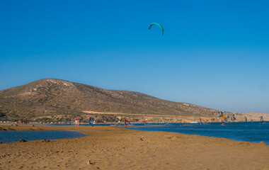 Windsurfing and kitesurfing at Prasonisi Beach at Rhodes Islnad in Greece