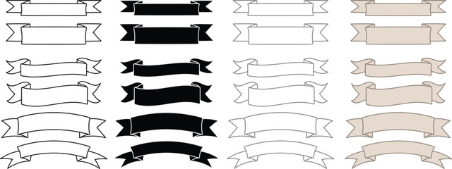 Ribbon Banner Sign Template Clipart - Outline, Silhouette & Color