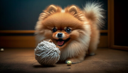 Fototapeta na wymiar Adorable Pomeranian Dog Playing with a Toy Ball