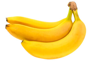 Bananas are ripe and isolated on a white background close-up.
