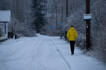 person walking in snow, nacka,sweden, sverige, stockholm