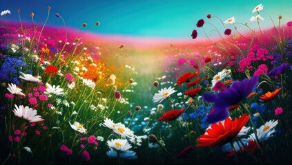 Fototapeta na wymiar Colorful flower meadow in spring. Generative AI