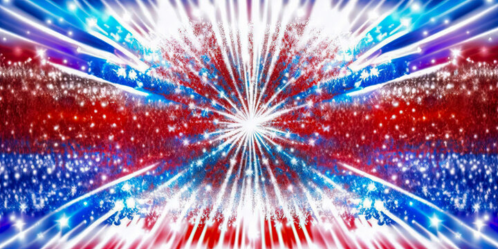 A patriotic and festive image with red, white, and blue glitter sparkles in the background. - Generative AI