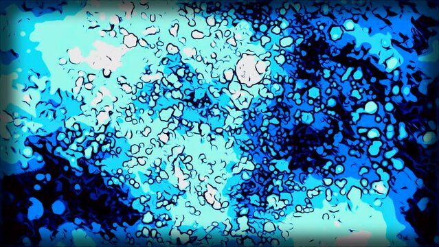 Abstract animation of moving bacteria in cartoon style. Motion. Cartoon animation style with virus dots or bacteria. Moving dots of microbes on background of colorful spots