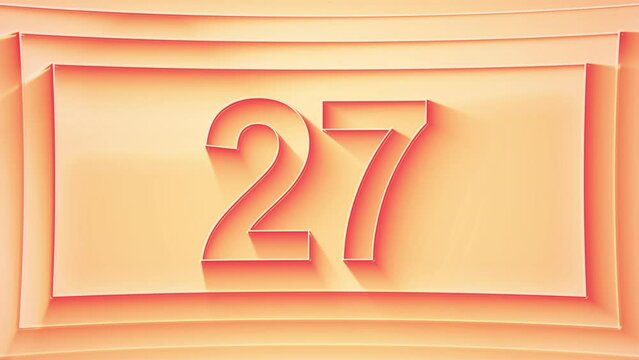 Progressive counting from 1 to 33. Minimalistic embossed number with glittering lights and dynamic shading, in shades of orange. 4k