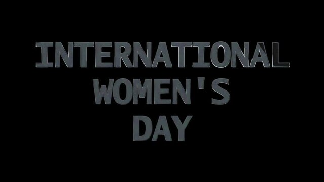 International Women's Day in transparent glass block letters background isolated on black