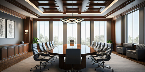 Collaborate effectively in an expansive modern executive conference room, Generative AI