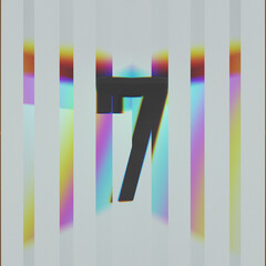 3d illustration. Number 7 (seven) in retro style with light dispersion effect. Digit with optical distortion. Glitch effect.