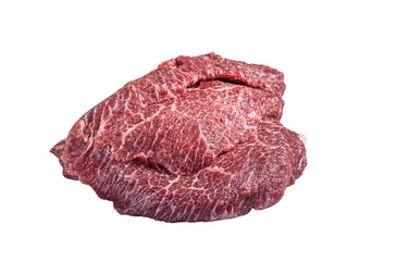 Traditional German raw beef cheeks on butcher table. Isolated, transparent background