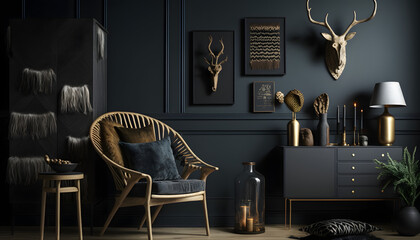 Scandinavian design furniture, on dark wall, 3d render, generative ai