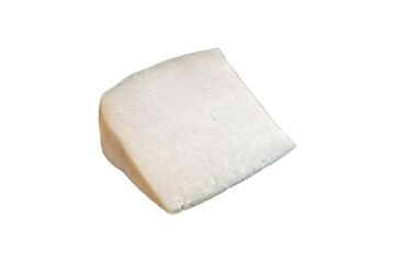 Hard goat cheese on marble board.  Isolated, transparent background