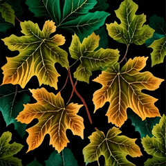 Vector illustration of forest tree leaves on a dark background