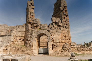 The ruins of ancient ancient Anatolian city of Perge located near the Antalya city in Turkey