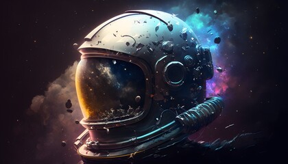 Astronaut helmet taking space debris