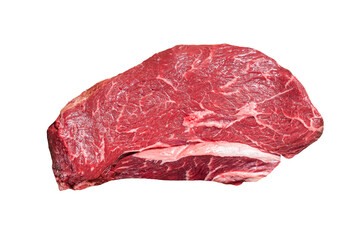 Marbled prime beef steak, raw top sirloin meat steak. Isolated, transparent background