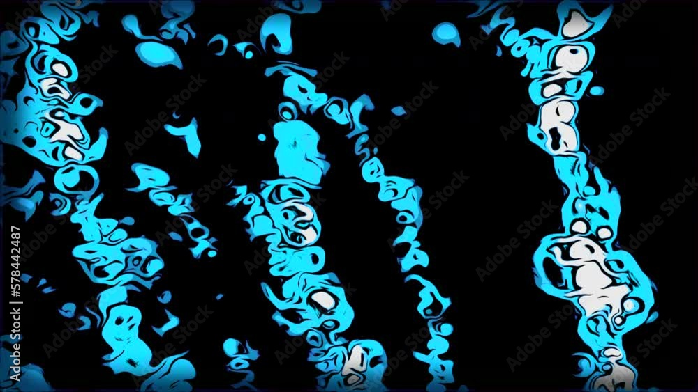 Poster liquid pattern of paints moving in lines. motion. round spots of paint in lines of pattern on black 