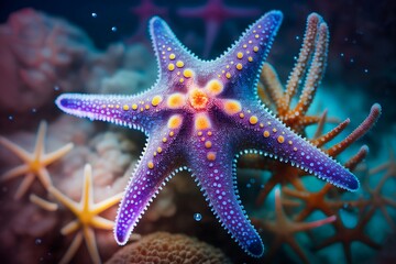 A vibrant starfish in the deep ocean. Sharp and detailed portrait of a starfish. Generative AI