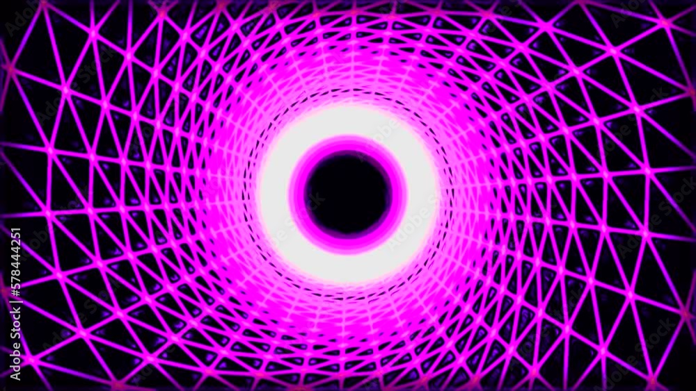 Poster tunnel with cyber grid and moving black hole. motion. abstract model of black hole with cyber grid. 