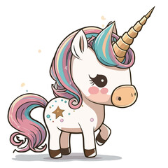 Rainbow unicorn. Sweet and cute horse, unicorn. A colorful and funny pet. Colorful and fun cartoon illustration, vector for children.