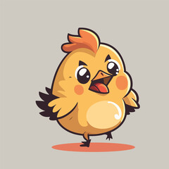 Yellow chicken, little chick. Sweet and adorable baby chick. A colorful and funny bird. Colorful, happy and fun cartoon illustration, vector for children.