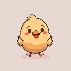 Yellow chicken, little chick. Sweet and adorable baby chick. A colorful and funny bird. Colorful, happy and fun cartoon illustration, vector for children.