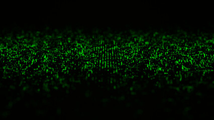 Backdrop plane of colorful dots with noise and explosion effect. Abstract technology texture or background. Space particles. Big data visualization. 3D rendering.