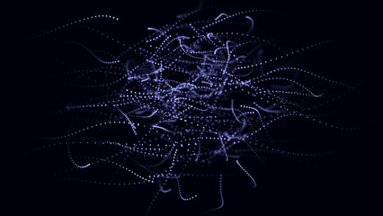 Monochrome grunge slim lines. Spotted halftone wavy wallpaper. Visualization of big data. Hacked code or virus. 3D rendering.