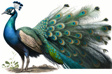 Obraz premium peacock white background, generative AI