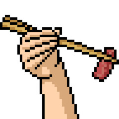 Fototapeta premium pixel art chopstick hold meat