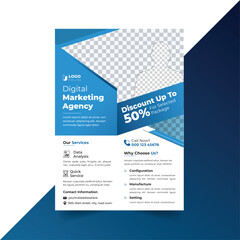 Cyan Digital Marketing And Corporate Business Flyer Design For Company Promotion In Abstract Geometrical Designs.