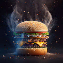 hamburger super detailed, juicy, light particles