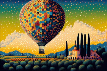 Fairy Tale Dotted Air Balloon in the Sky - Generated by Generative AI


