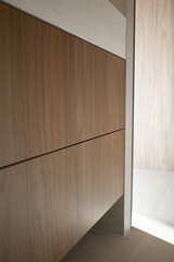 Modern wooden drawer in the bathroom