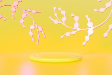 Easter 3d background spring blossom with stage for product commercial. Yellow light stage backdrop