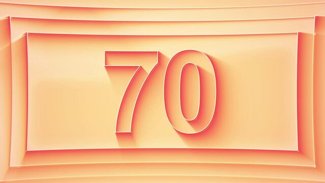 Progressive counting from 1 to 87. Minimalistic embossed number with glittering lights and dynamic shading, in shades of orange. 4k