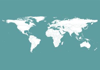 Fototapeta na wymiar Vector world map - with Cadet Blue color borders on background in Cadet Blue color. Download now in eps format vector or jpg image.