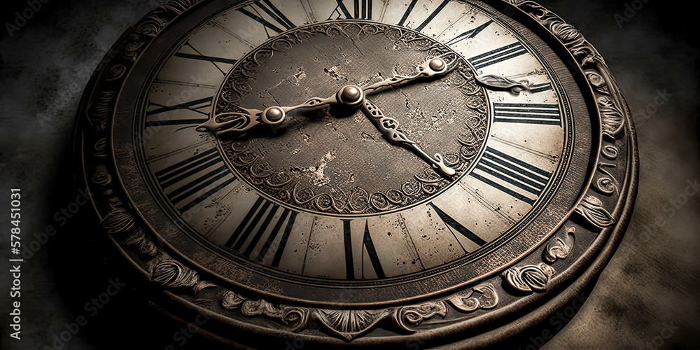 Poster a finely crafted alarm clock stands in the corner, its roman numerals glimmering in the light. - gen