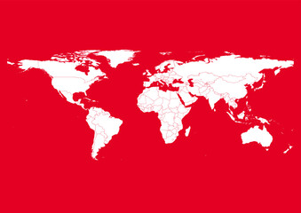Vector world map - with Cadmium Red color borders on background in Cadmium Red color. Download now in eps format vector or jpg image.